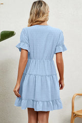 Swiss Dot V-Neck Flounce Sleeve Mini Dress Casual Dresses - Tophatter Daily Deals