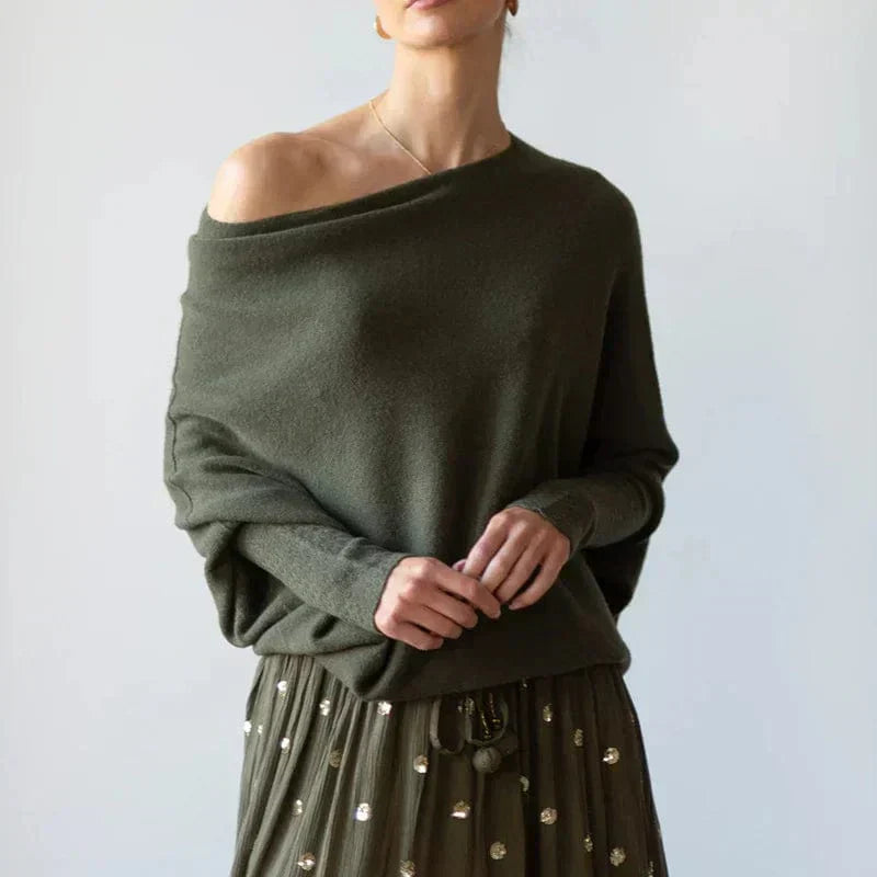 Soft Relaxed Women’s Sweater - Boat Neck, Knit, Layering Green One Size - Tophatter Daily Deals