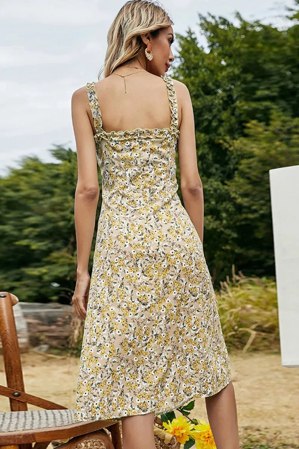 Floral Frill Trim Sleeveless Dress Casual Dresses - Tophatter Daily Deals