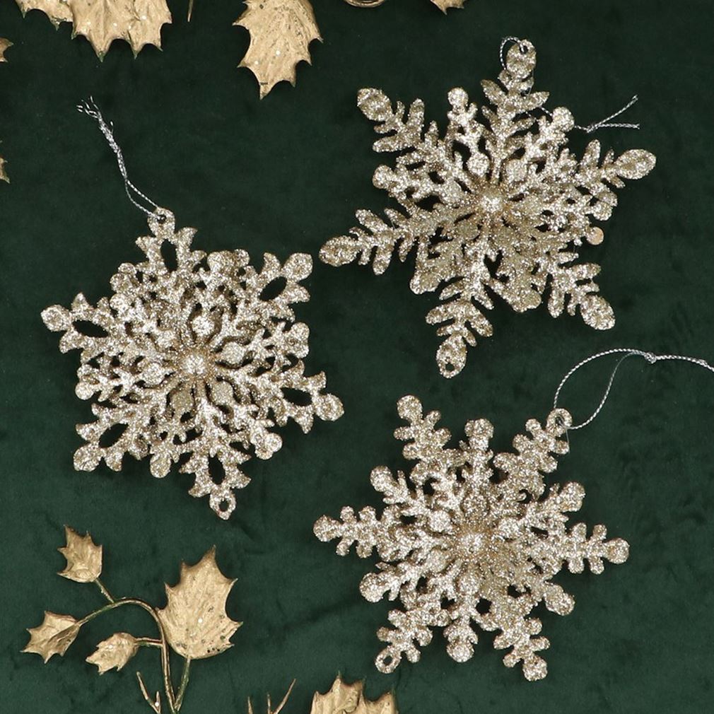 Gold Glitter Tin Snowflake Bauble | Gold Snowflake Christmas Tree Ornament 11cm Baubles - Tophatter Daily Deals