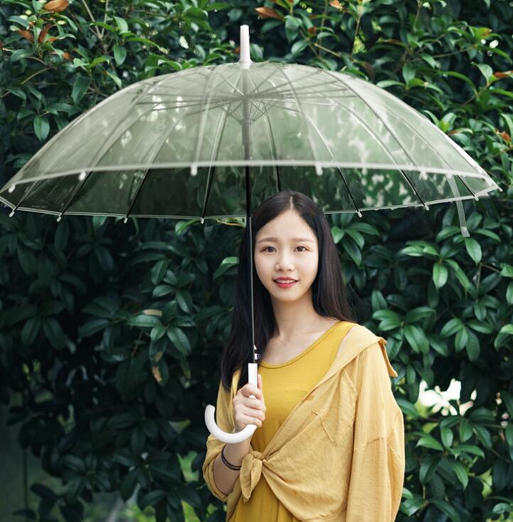Big Long Handle 16 Rib Transparent Umbrella 0 - Tophatter Daily Deals