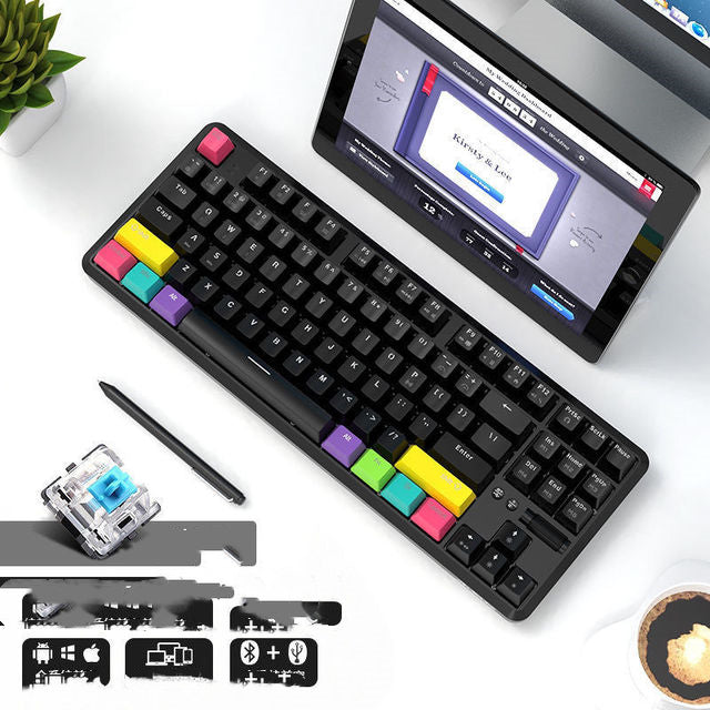 Blackmail k870t wireless Bluetooth wired dual mode mechanical keyboard 87 key RGB office game mobile phone tablet 6A 0 - Tophatter Daily Deals