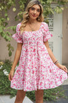 Smocked Printed Flounce Sleeve Mini Dress Blush Pink Casual Dresses - Tophatter Daily Deals