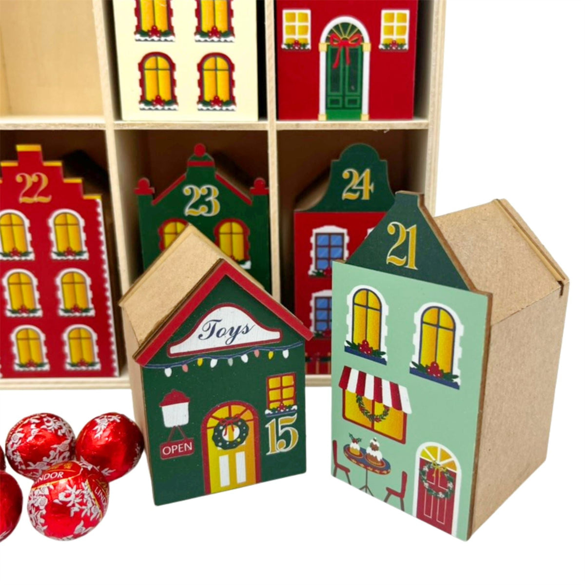 Fill Your Own Advent Calendar, Gisela Graham Reusable Wooden Dutch Village Advent Calendar - Tophatter Daily Deals