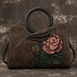 Beautiful Red embroidered Handmade leather handbag Coffee 0 - Tophatter Daily Deals