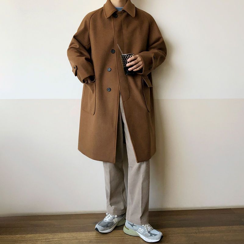 Oversized Men's Trench Coat - Relaxed Woolen, Autumn Brown 3D Changing Face Moving Picture Frame - Tophatter Daily Deals