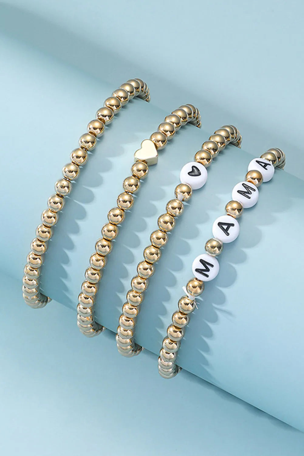 Gold MAMA Heart Bead 4Pcs Bracelets Set Bracelets - Tophatter Daily Deals