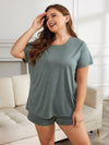 Plus Size Round Neck Short Sleeve Two-Piece Loungewear Set Loungewear Sets - Tophatter Daily Deals