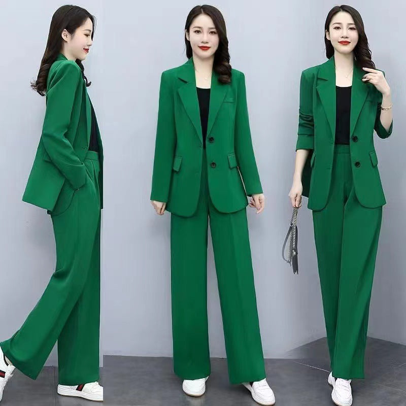 Business Suit Wide Leg Pants Two-piece Suit For Women Green 2PCs Set 0 - Tophatter Daily Deals