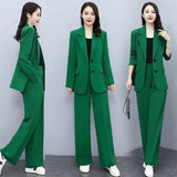 Business Suit Wide Leg Pants Two-piece Suit For Women Green 2PCs Set 0 - Tophatter Daily Deals