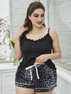 Plus Size Lace Trim Scoop Neck Cami and Printed Shorts Pajama Set Leopard Loungewear Sets - Tophatter Daily Deals