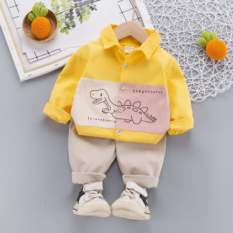 Boys' Lapel Collar Long Sleeve Shirt Yellow 0 - Tophatter Daily Deals