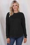 Waffle-Knit Crewneck Drop Shoulder Top Black S Women's T-Shirts - Tophatter Daily Deals