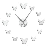 3D Mirror Wall Clock Butterfly Living Room Bedroom Home Decor Big Clock Time Silver 0 - Tophatter Daily Deals