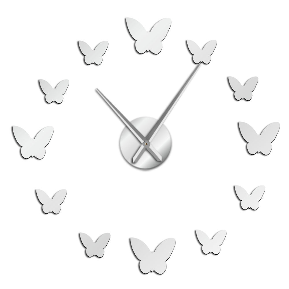 3D Mirror Wall Clock Butterfly Living Room Bedroom Home Decor Big Clock Time Silver 0 - Tophatter Daily Deals