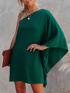 Single Shoulder Kimono Sleeve Mini Dress Green Casual Dresses - Tophatter Daily Deals