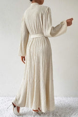 Tied Button Up Balloon Sleeve Dress Casual Dresses - Tophatter Daily Deals