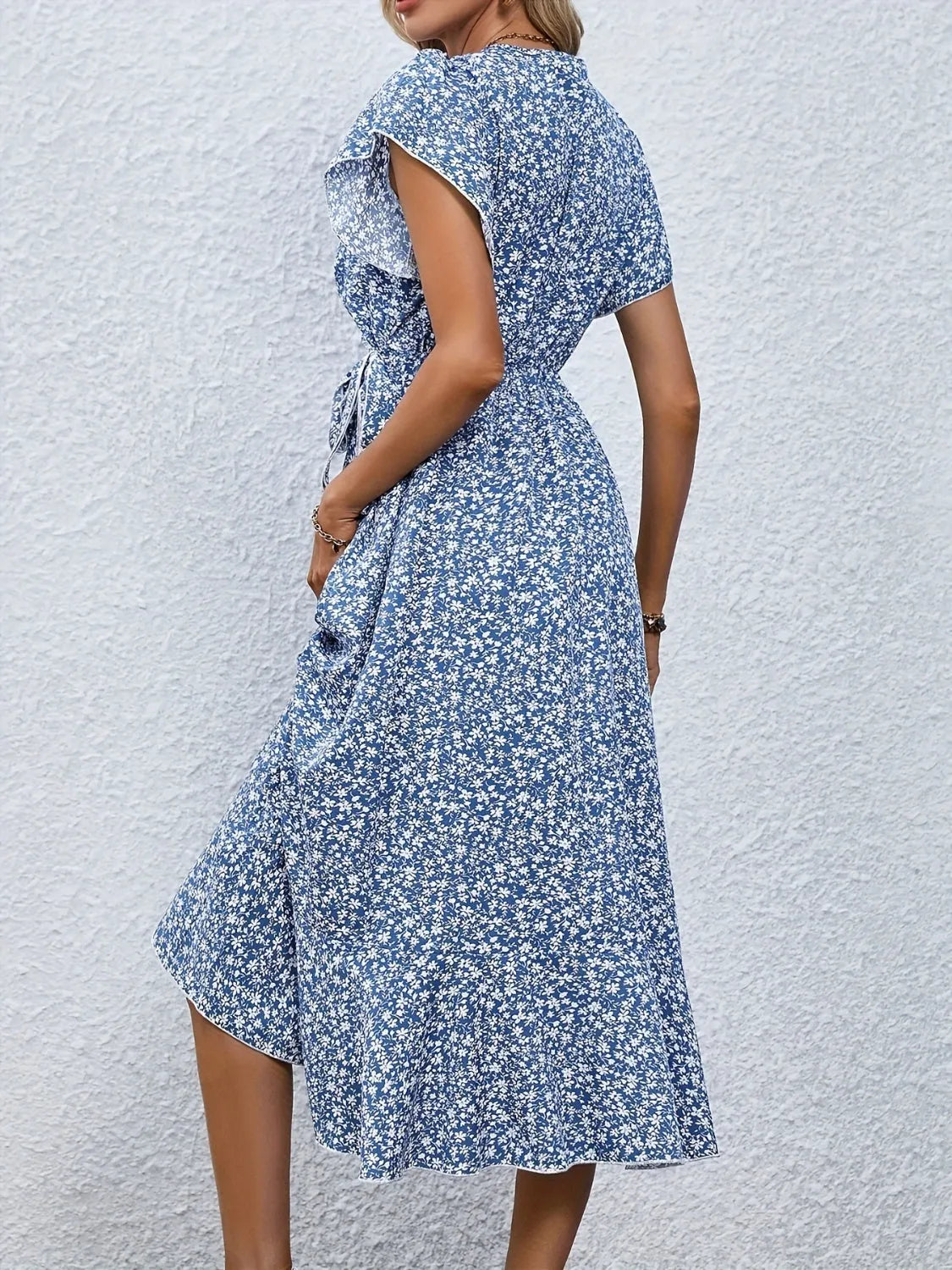 Printed Surplice Flutter Sleeve Midi Dress Casual Dresses - Tophatter Daily Deals