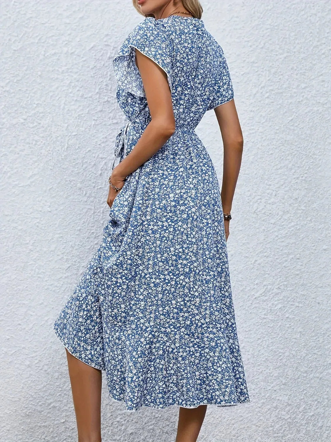 Printed Surplice Flutter Sleeve Midi Dress Casual Dresses - Tophatter Daily Deals