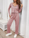 Button Front Long Sleeve Top and Pants Lounge Set Loungewear Sets - Tophatter Daily Deals