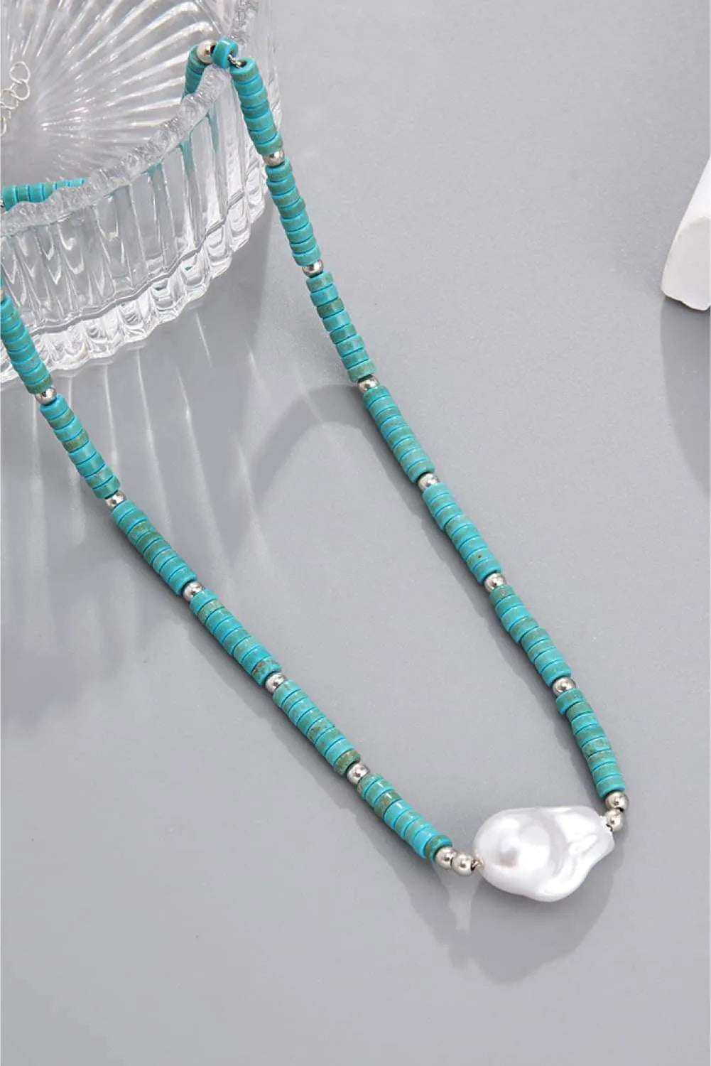 Turquoise & Pearl Necklace Necklaces - Tophatter Daily Deals