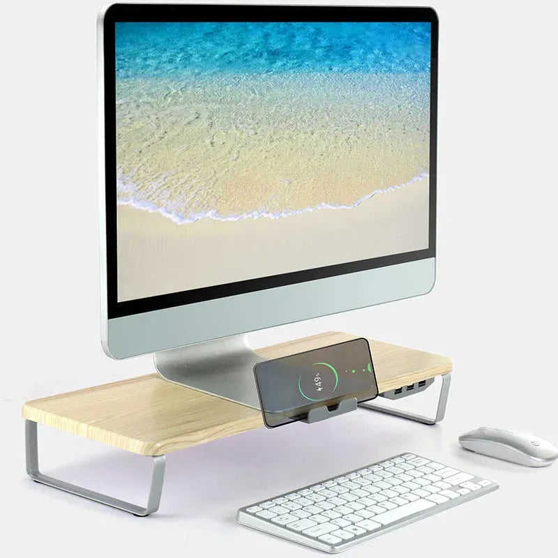 Ergonomic Monitor Holder Riser With 3Pcs USB Port Laptop Stand Screen Heighten Stand Desktop Lapdesk With Cell Phone Holder Bracelets - Tophatter Daily Deals
