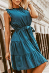 Frill Tied Round Neck Sleeveless Tiered Dress Deep Teal Casual Dresses - Tophatter Daily Deals