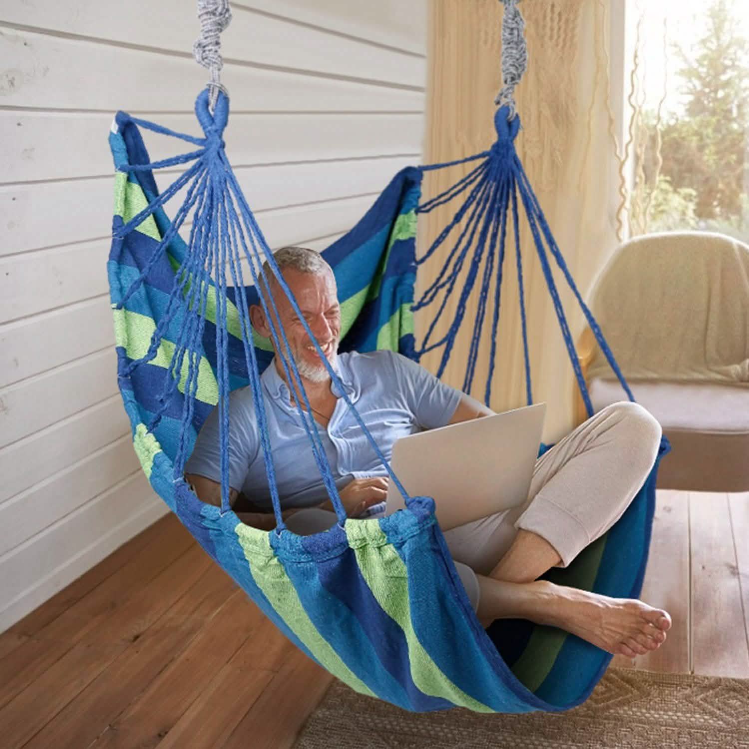 440lbs Hanging Hammock with 2 Pillows Blue Garden & Patio - Tophatter Daily Deals