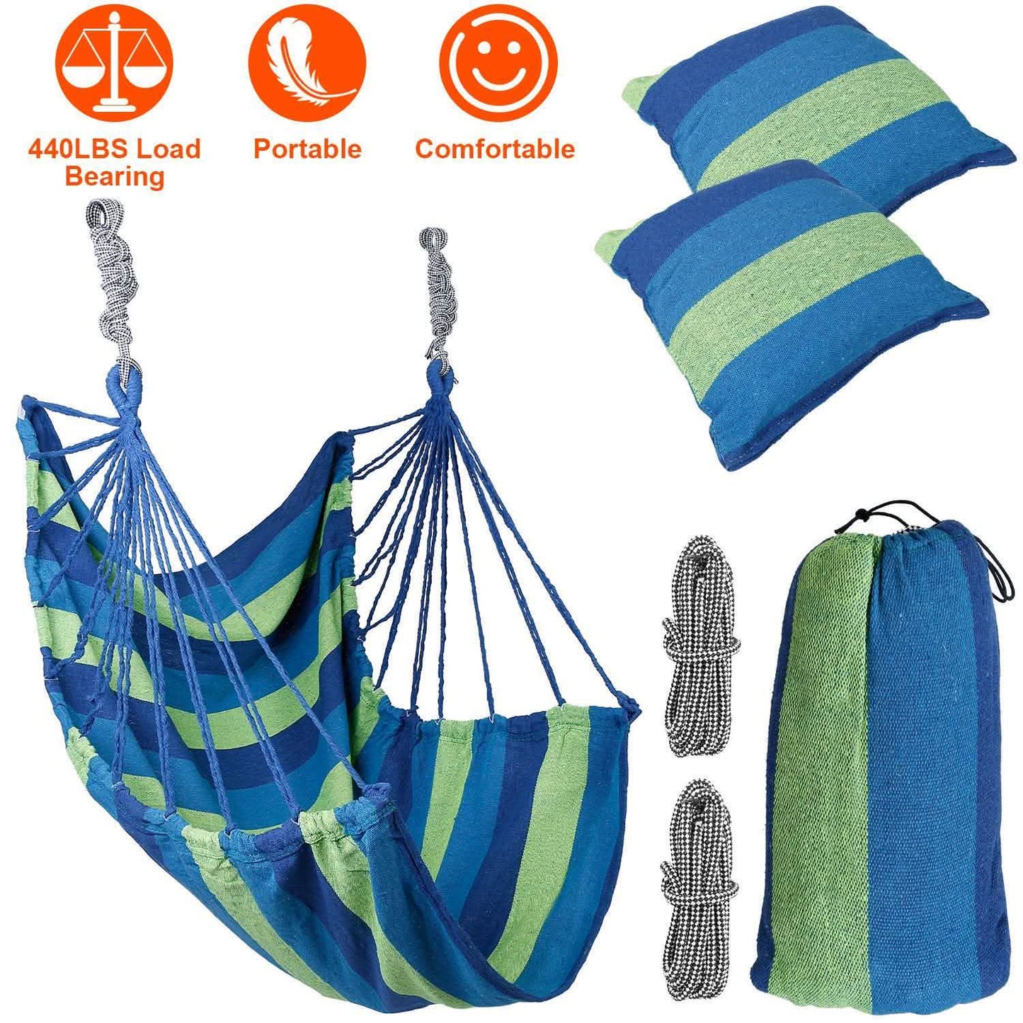 440lbs Hanging Hammock with 2 Pillows Garden & Patio - Tophatter Daily Deals