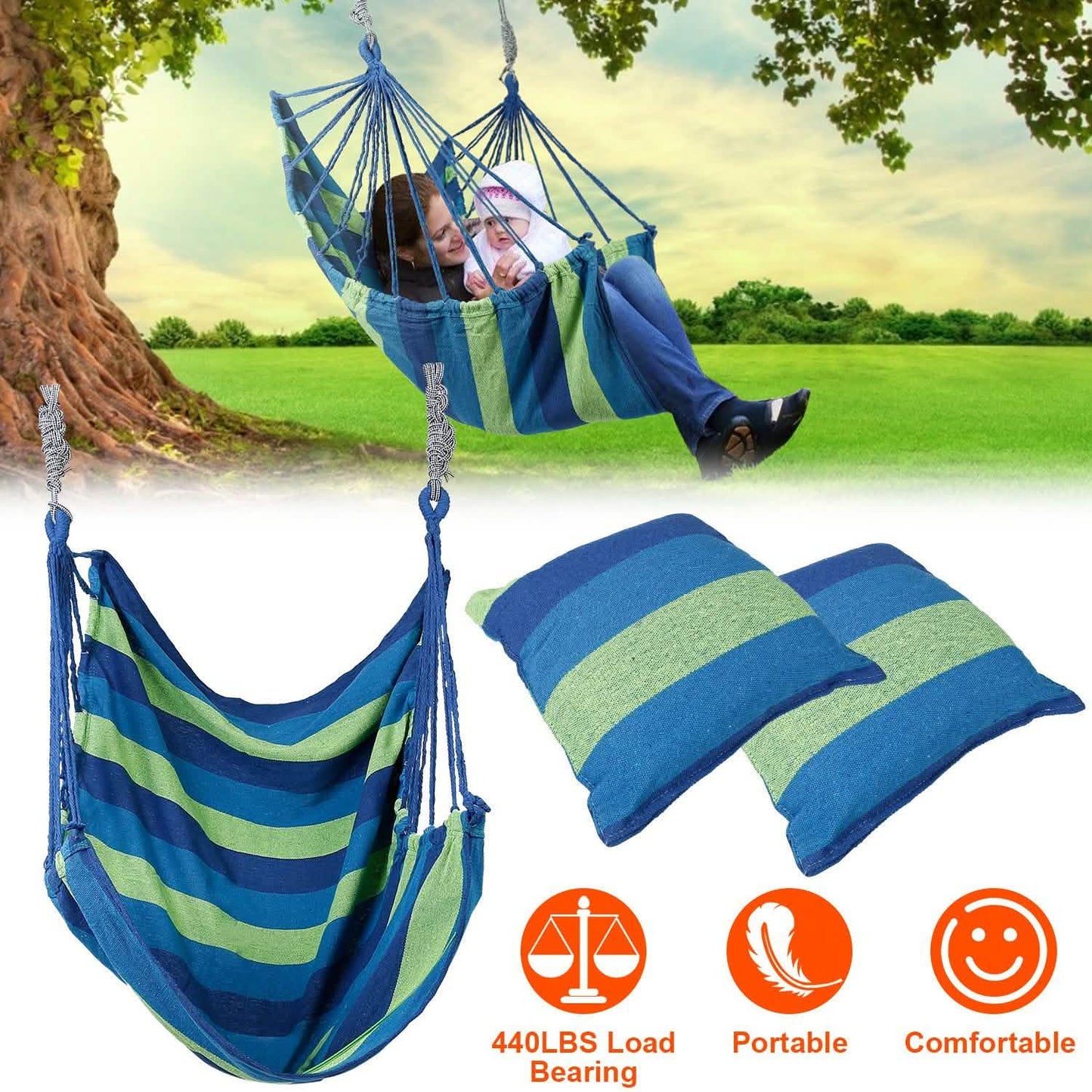 440lbs Hanging Hammock with 2 Pillows Garden & Patio - Tophatter Daily Deals