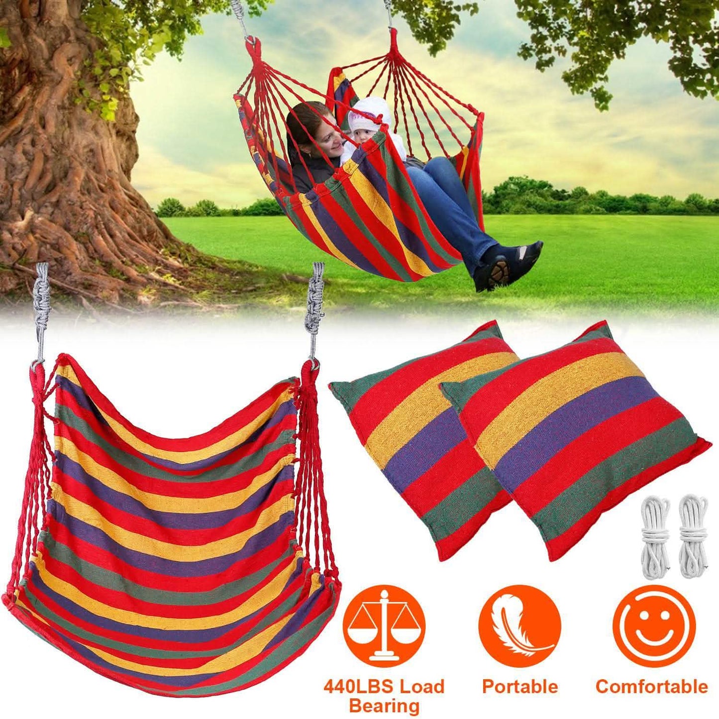 440lbs Hanging Hammock with 2 Pillows Garden & Patio - Tophatter Daily Deals