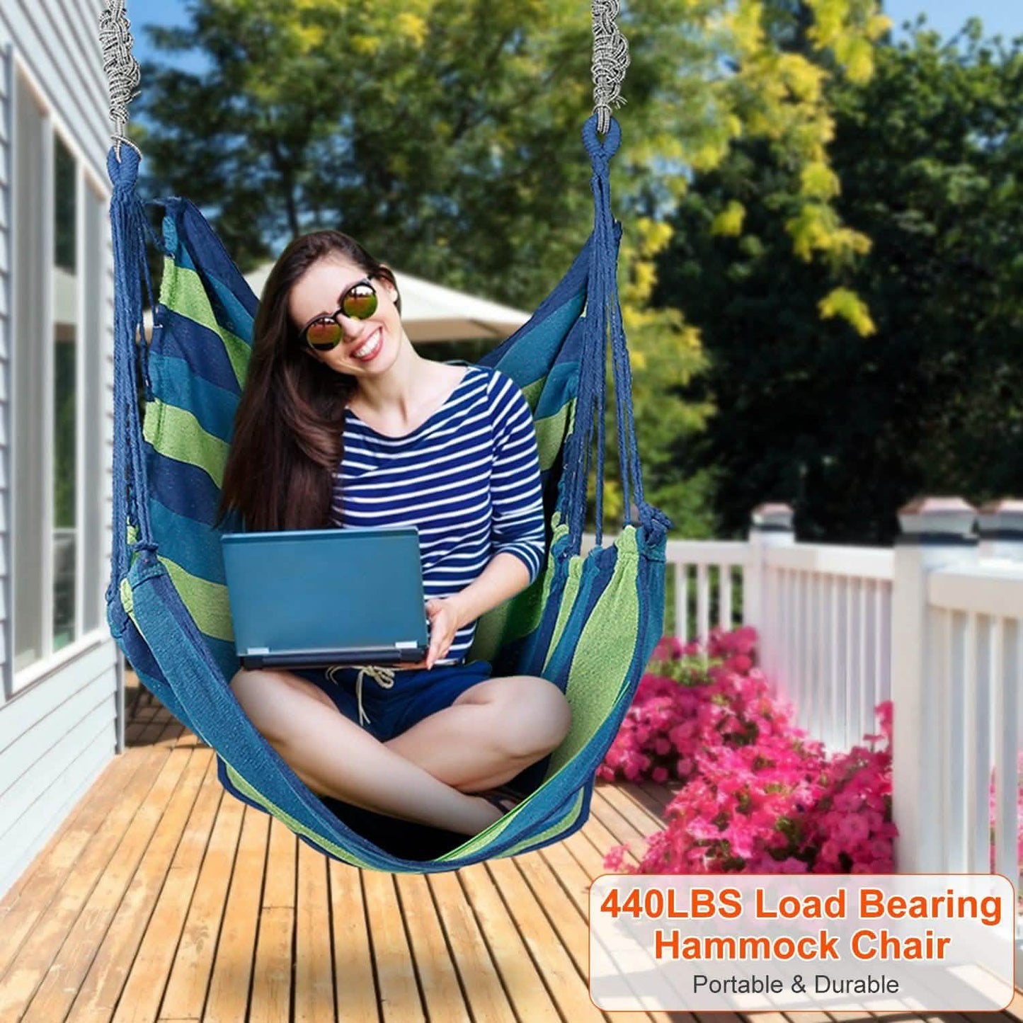 440lbs Hanging Hammock with 2 Pillows Garden & Patio - Tophatter Daily Deals