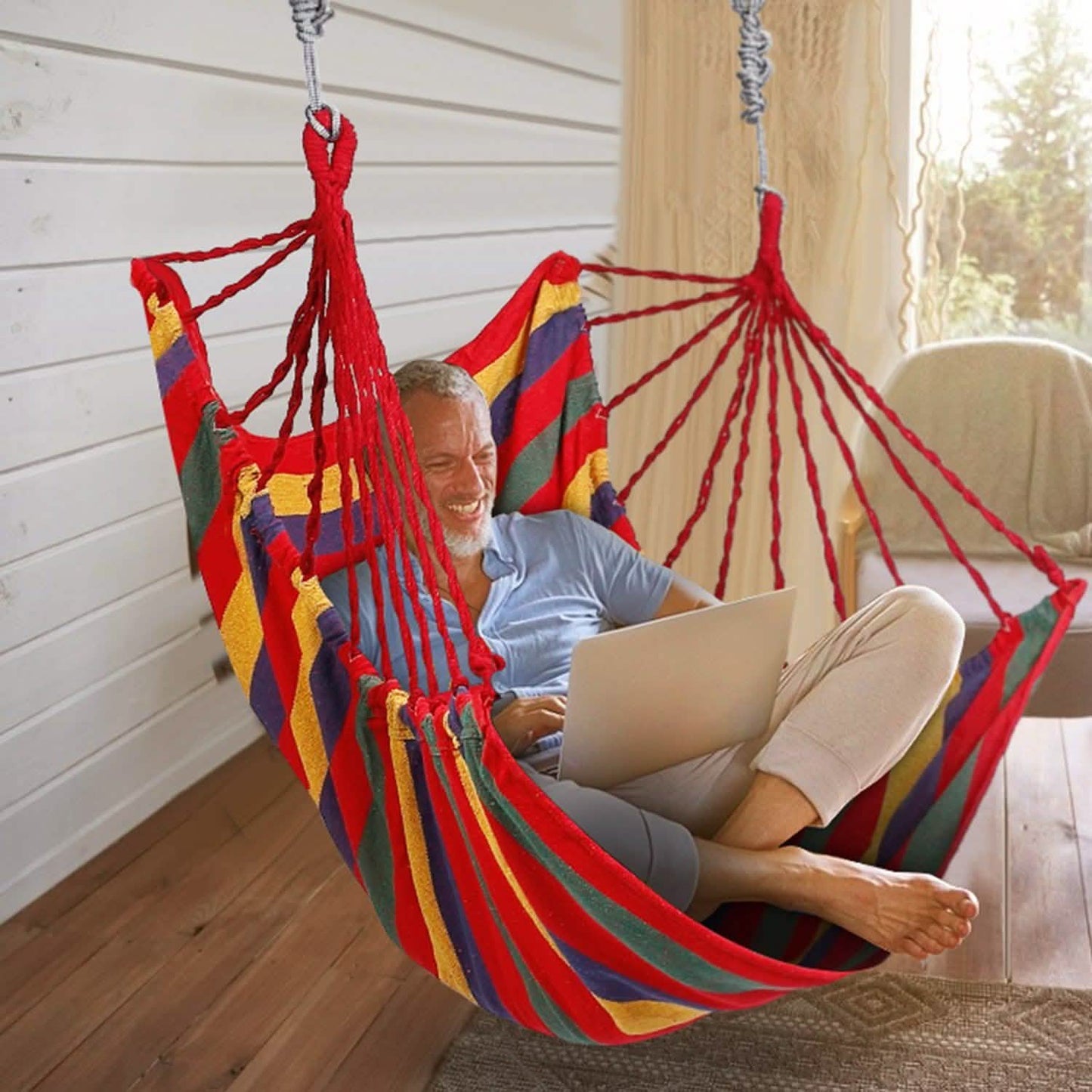 440lbs Hanging Hammock with 2 Pillows Red Garden & Patio - Tophatter Daily Deals