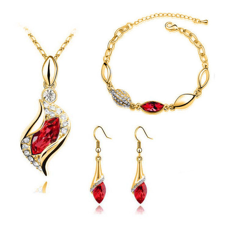 Angel Fairy Horse Eye Zircon Jewelry Set Golden Dark Red 0 - Tophatter Daily Deals