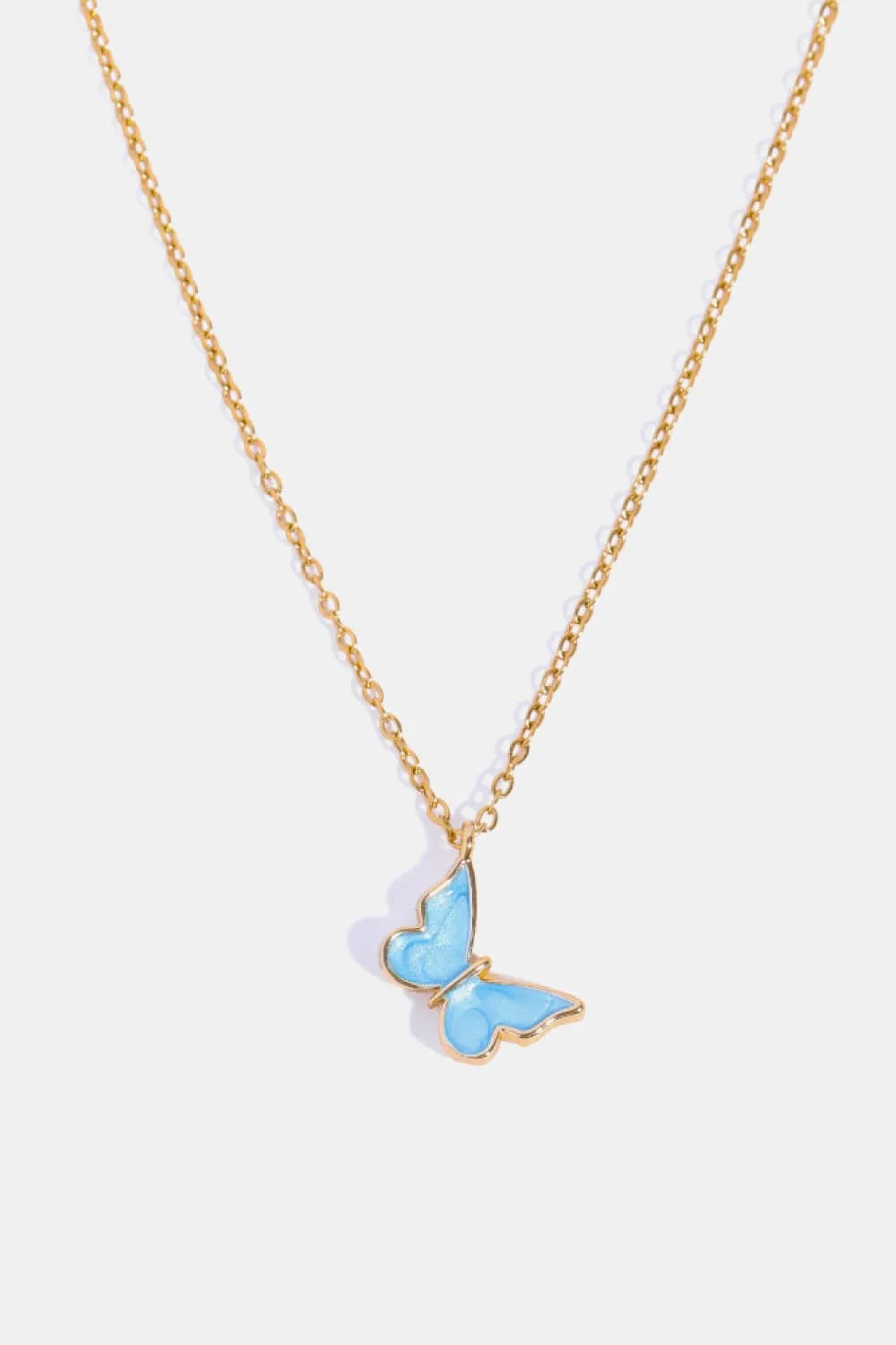 Butterfly Pendant Copper 14K Gold-Plated Necklace Sky Blue One Size Necklaces - Tophatter Daily Deals