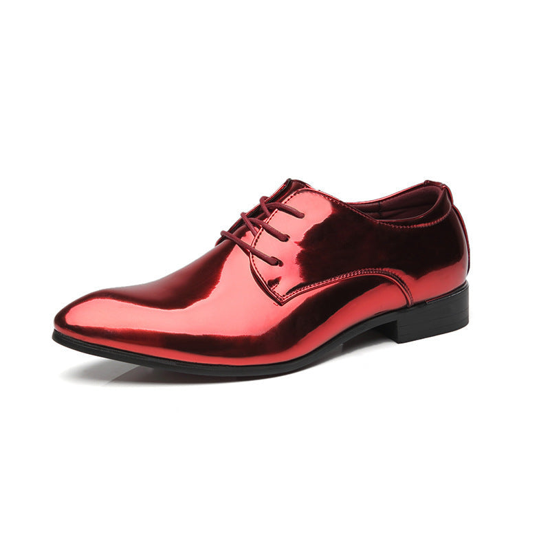 British Pointed Leather Shoes Men's Fashion Bright Leather Men's Shoes Foreign Trade Leather Shoes Amazon Wish LAZADA Red 0 - Tophatter Daily Deals