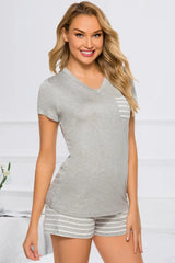 Striped Short Sleeve Top and Shorts Lounge Set Loungewear Sets - Tophatter Daily Deals
