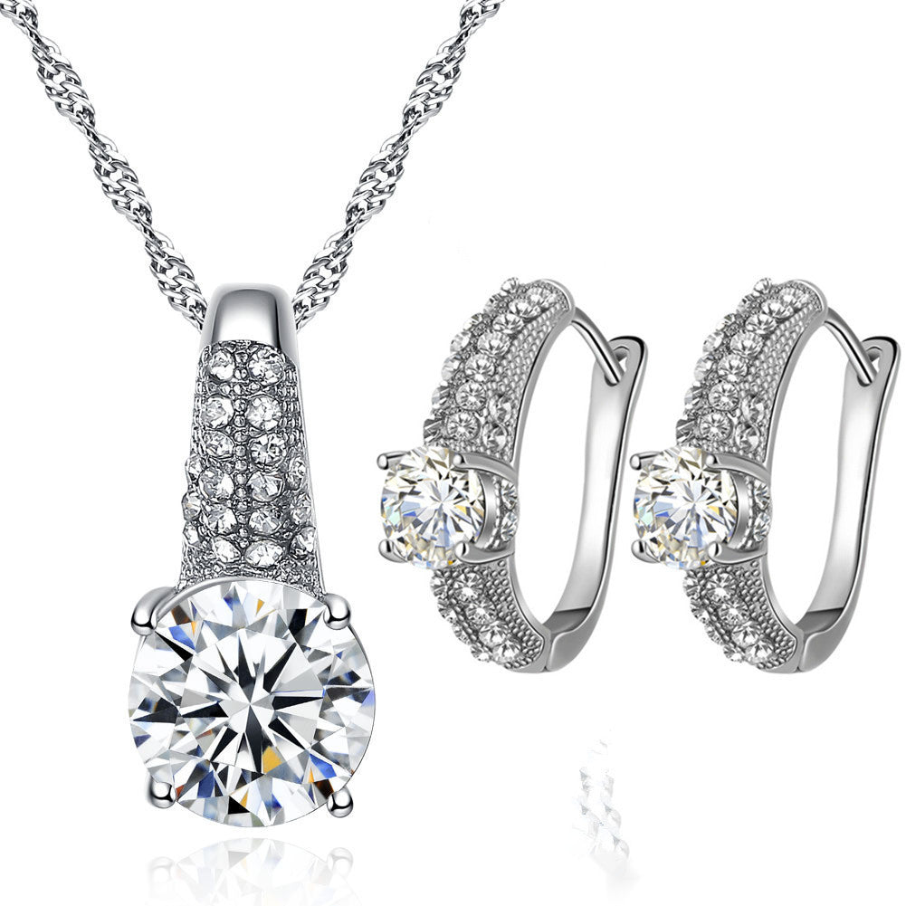 Bridal Necklace And Earrings Jewelry Set Silver 0 - Tophatter Daily Deals