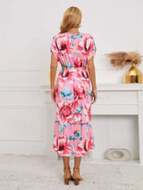 Ruffled Tied Floral Surplice Dress Casual Dresses - Tophatter Daily Deals