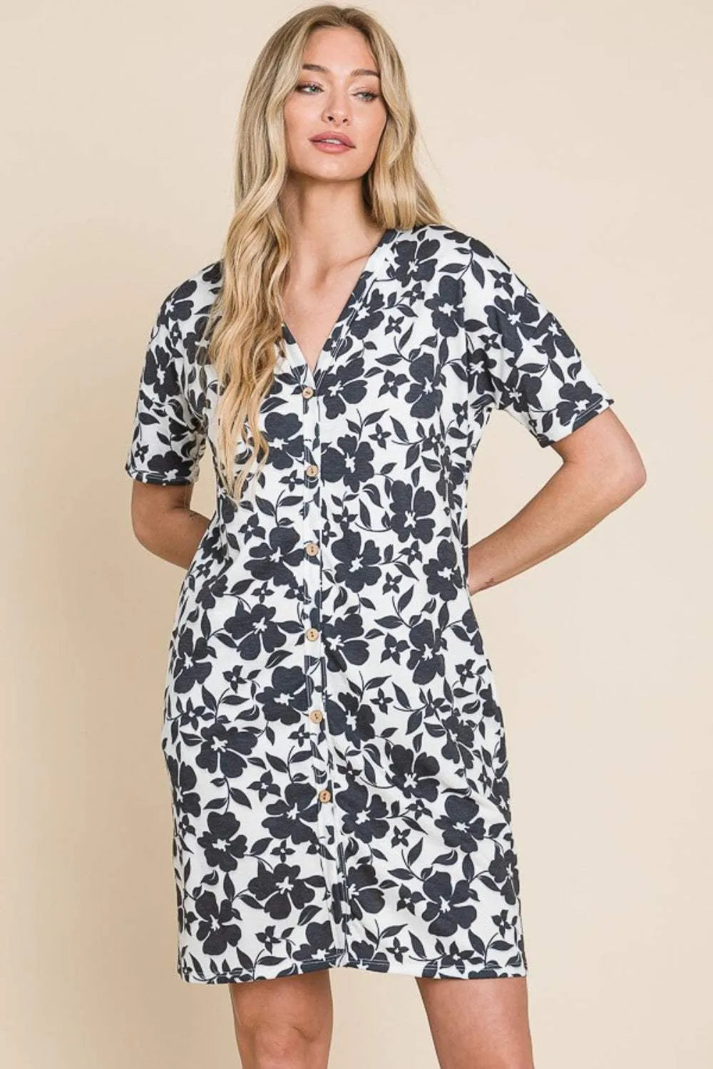 BOMBOM Floral Button Down Mini Dress Casual Dresses - Tophatter Daily Deals