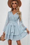 Tied Layered Polka Dot Balloon Sleeve Dress Casual Dresses - Tophatter Daily Deals