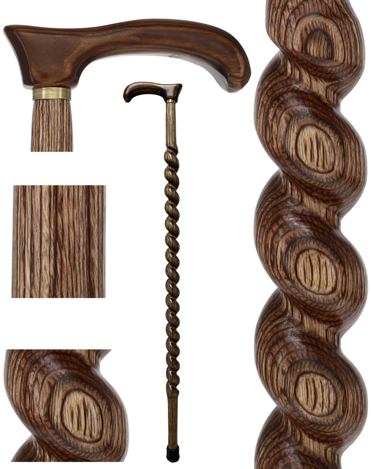 USA-Made Twisted Spiral Cane: Brown Durable Colorwood Laminate Wooden Colortone Walking Canes - Tophatter Daily Deals