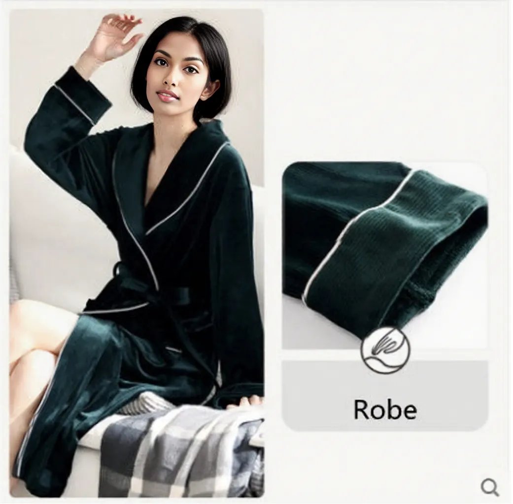 Burgundy island velvet fabric winter unisex flannel robe for men & women Dark Green Woman 0 - Tophatter Daily Deals