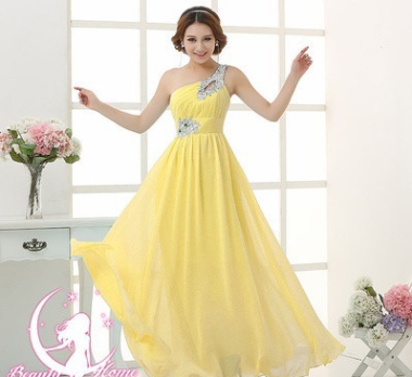 2021 speed selling wedding bridesmaid dress, banquet evening dress, single shoulder dinner party host, evening dress, banquet dress girl Yellow 0 - Tophatter Daily Deals