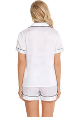 Printed Button Up Short Sleeve Top and Shorts Lounge Set Loungewear Sets - Tophatter Daily Deals