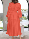 Deep V-Neck Balloon Sleeve Plain Maxi Dress Casual Dresses - Tophatter Daily Deals