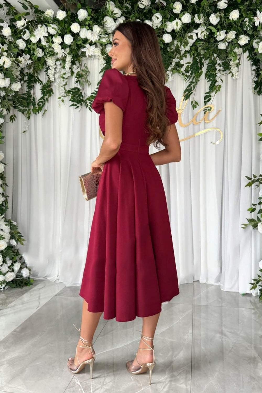 Surplice Puff Sleeve Midi Dress Casual Dresses - Tophatter Daily Deals