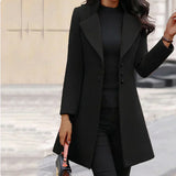 Fitted Women’s Button Coat - Tailored Wool Blend, Office Black - Tophatter Daily Deals