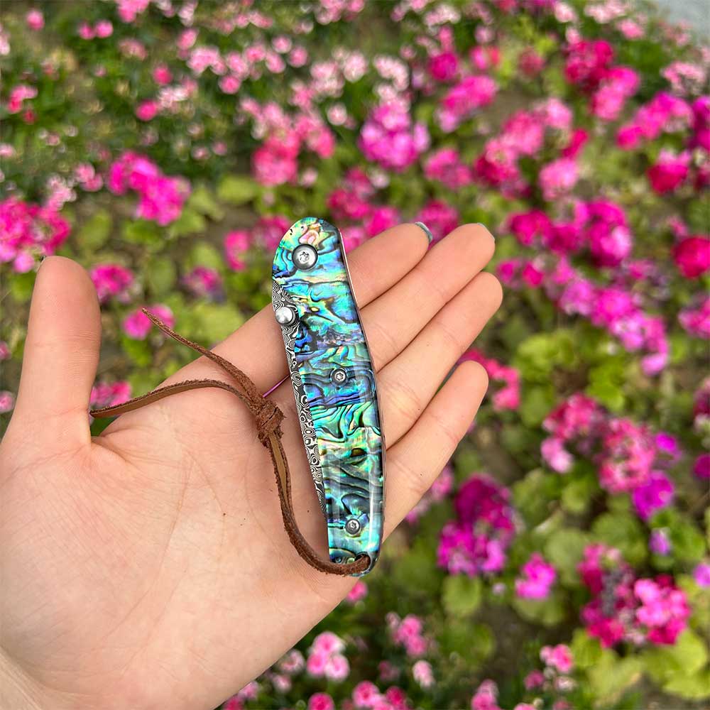 Damascus Knife Handmade Colored Folding Knife - Tophatter Daily Deals