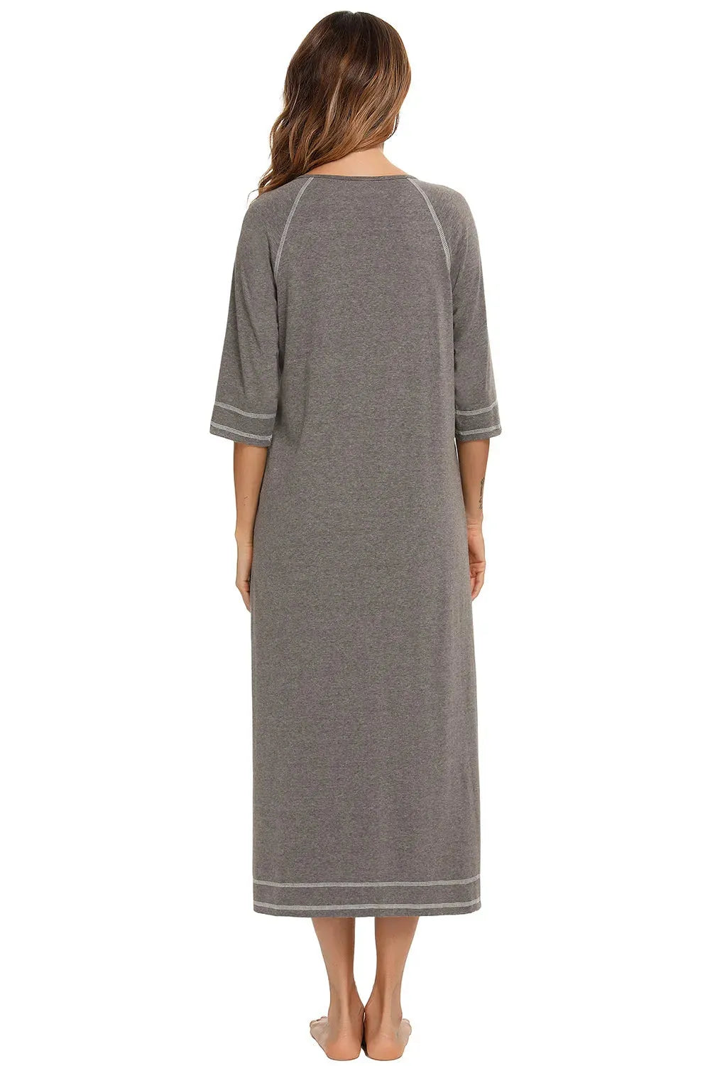 Zip Up Slit Round Neck Night Dress with Pockets Sleep Dresses - Tophatter Daily Deals